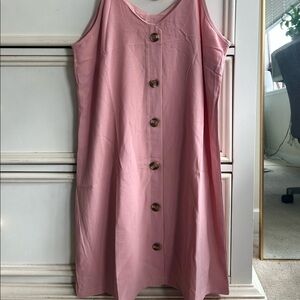 Strappy Button V Neck Mini Sundress, Light Pink